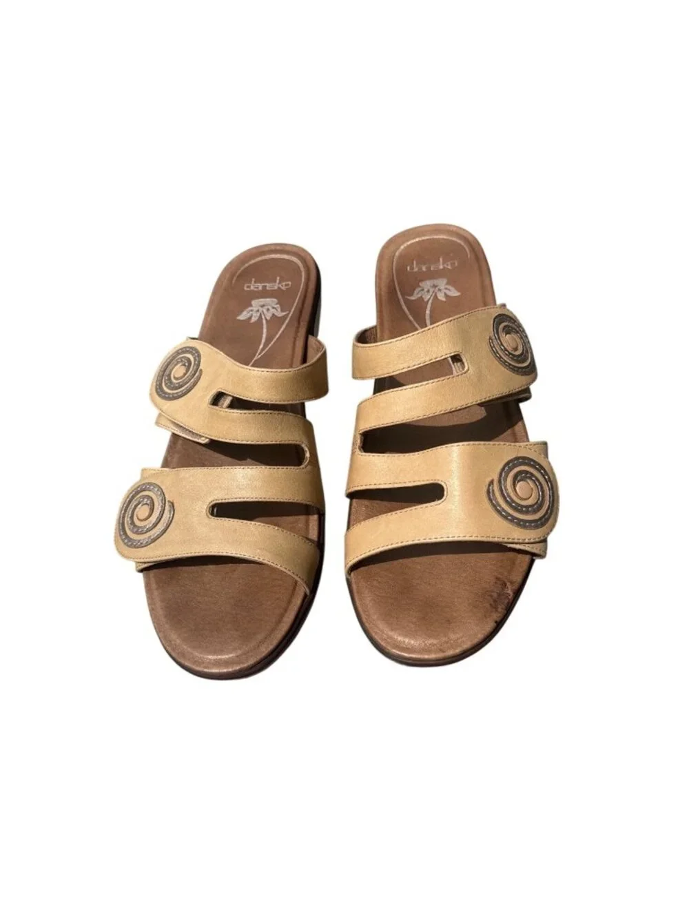 Dansko Donna EU 42 US 11.5-12 Beige Leather Comfort Sandals Adjustable Slides